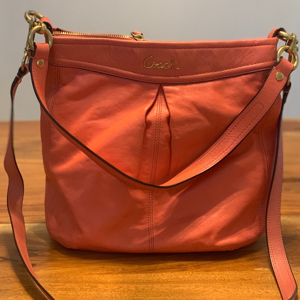 Coral pink leather Coach purse